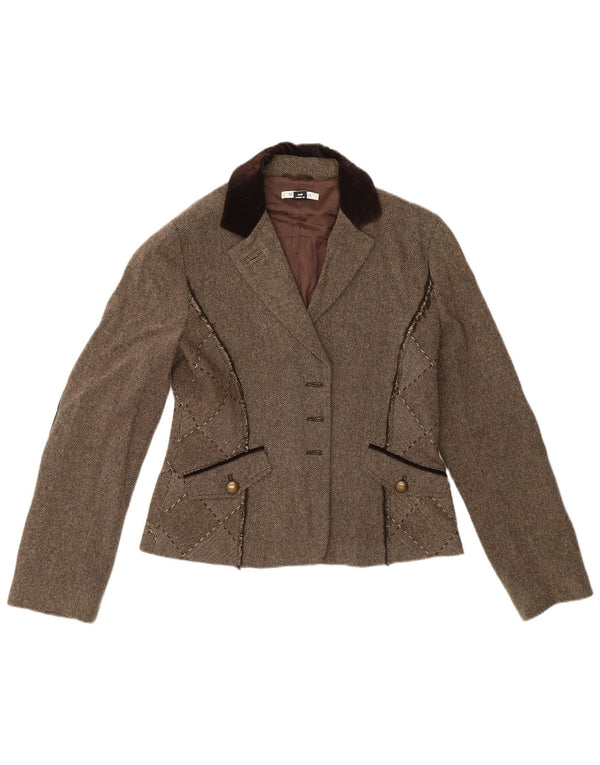 Jachetă Blazer deschisă pentru femei Marella UK 14 mare, gri, lână color bloc