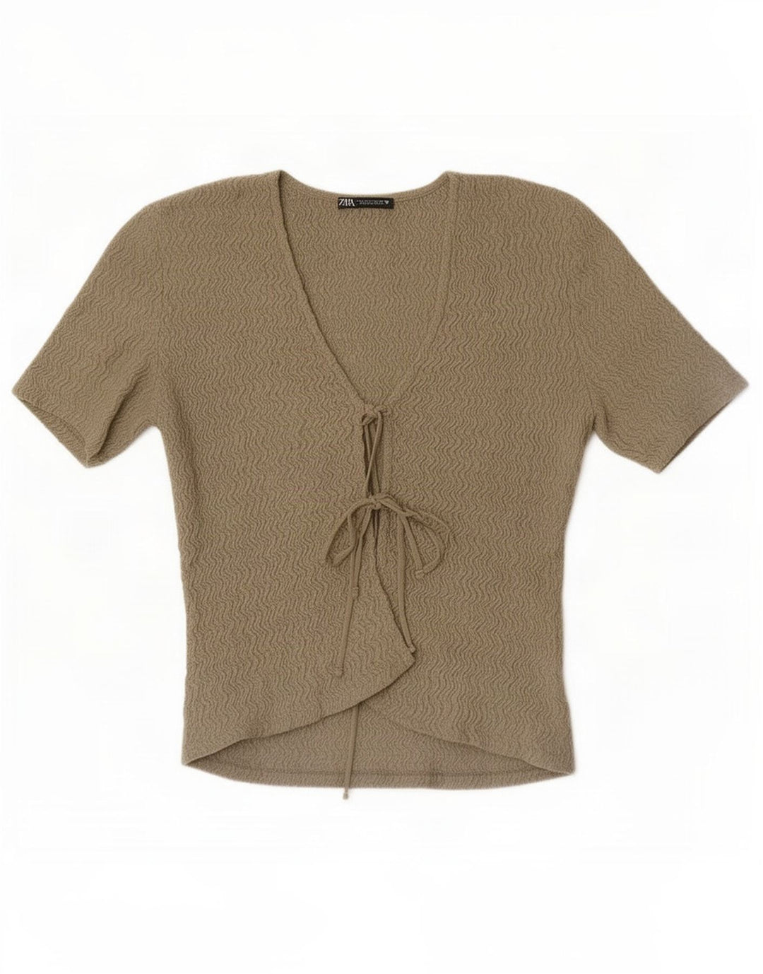 Crop Top cu mânecă scurtă pentru femei Zara UK 8 Small Kaki Poliester
