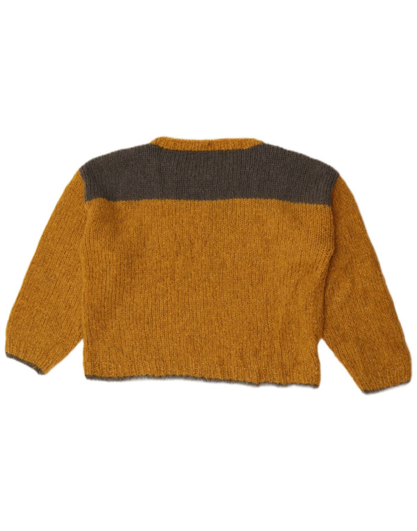 Pulover vintage pentru femei cu gât de barcă UK 12 Medium Yellow Colorblock
