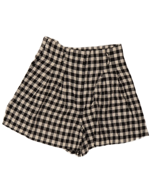 Pantaloni scurți casual pentru femei, cu talie înaltă, cu picioare late, largi, W30, vichy negru