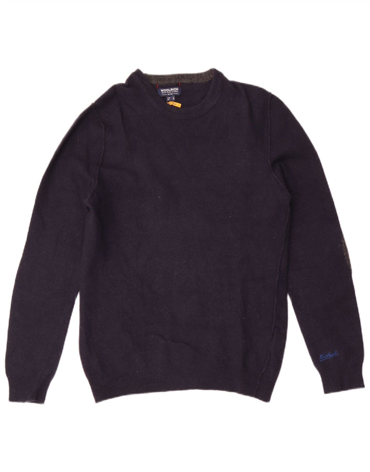 Pulover pentru bărbați Woolrich cu decolteu rotund din lână bleumarin mic