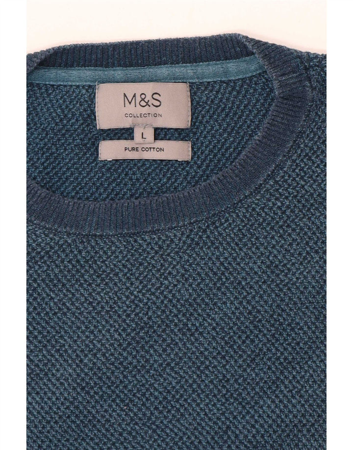 Pulover pentru bărbați Marks & Spencer cu gât roșu, mare, albastru, bumbac