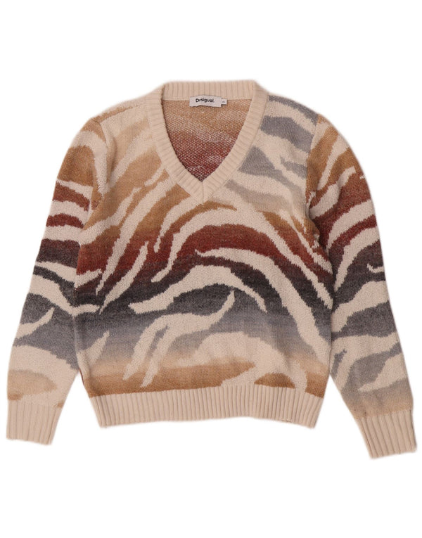Pulover cu decolteu în V Desigual pentru femei UK 6 XS Multicolor Animal Print