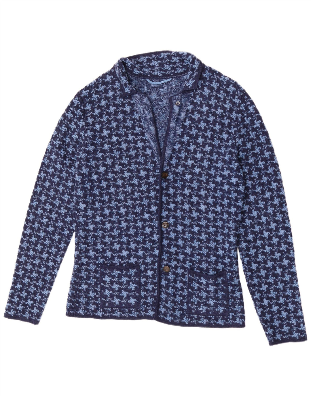 Pulover Cardigan Vintage pentru bărbați IT 50 Lână cu picior de găin albastru mediu
