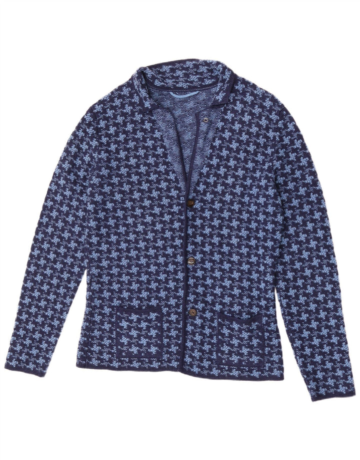Pulover Cardigan Vintage pentru bărbați IT 50 Lână cu picior de găin albastru mediu