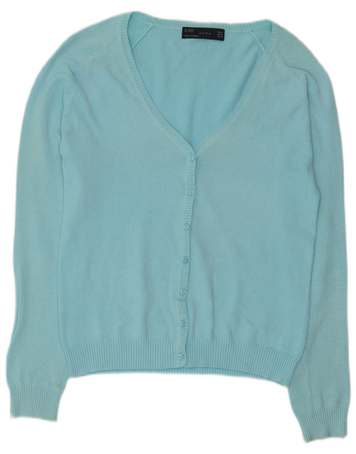 Pulover cardigan pentru femei Zara UK 12, bumbac albastru mediu