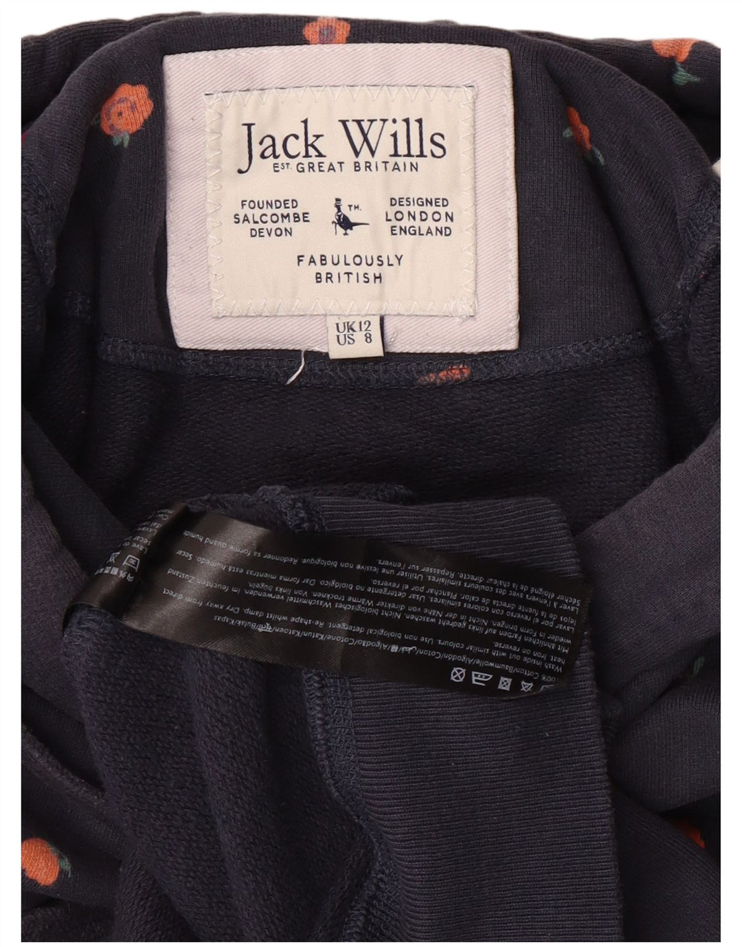 Jack Wills Pulover cu glugă cu grafic pentru femei UK 12 Medium, bleumarin, bumbac