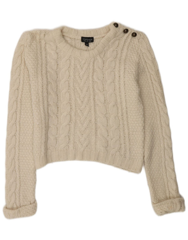 Topshop Pulover Crop Crew Deck pentru femei UK 10 Small Off White