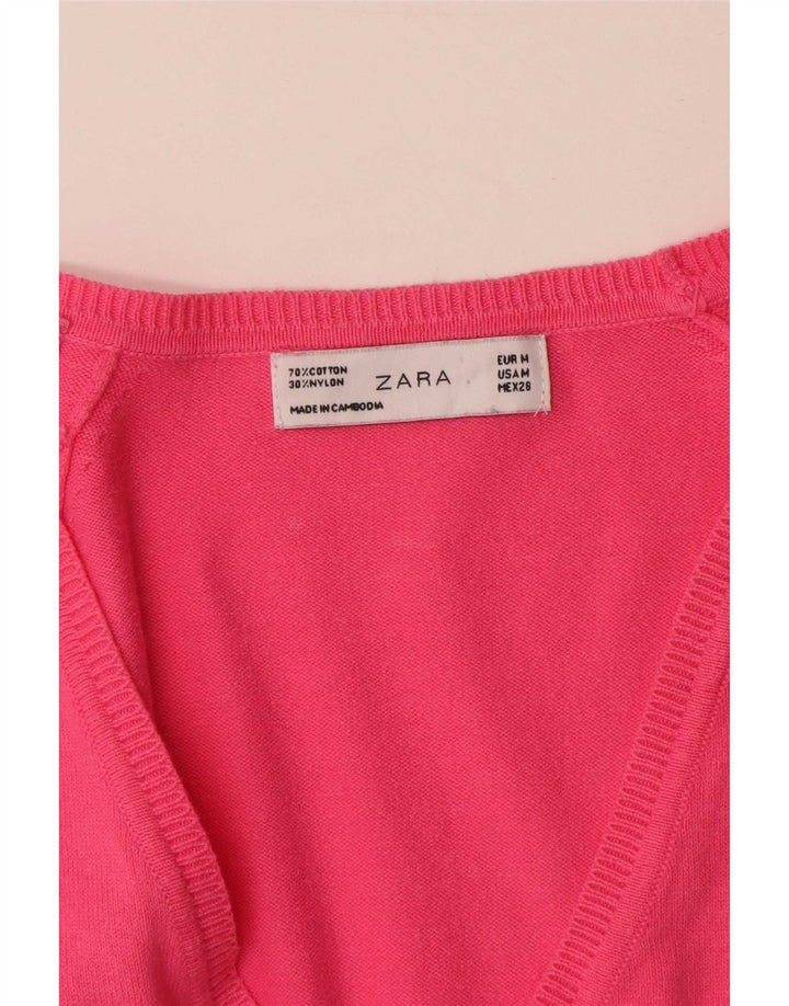 Pulover cardigan pentru femei Zara UK 12, bumbac roz mediu