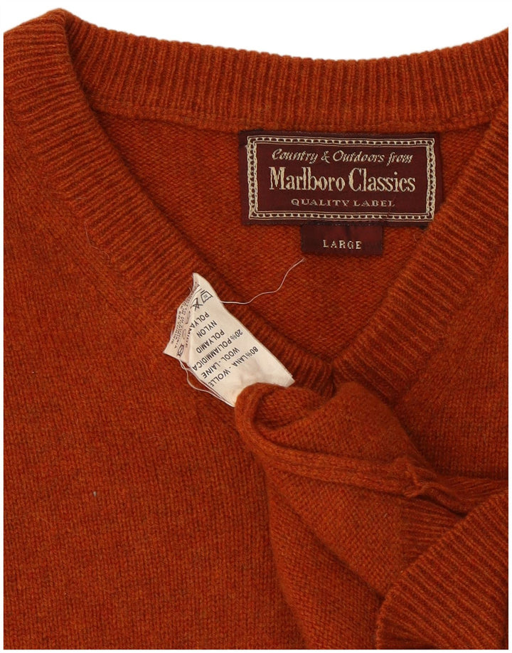 Pulover Marlboro Classics pentru bărbați cu decolteu în V, lână mare portocalie