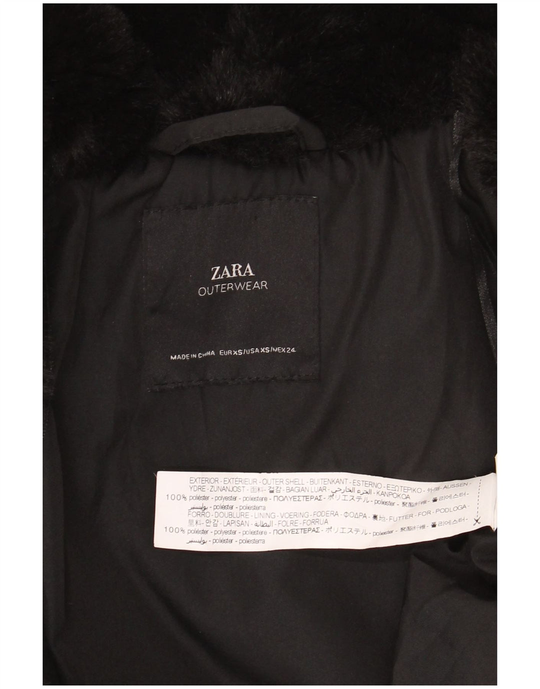 Jachetă pentru femei din blană artificială Zara UK 6 XS poliester negru