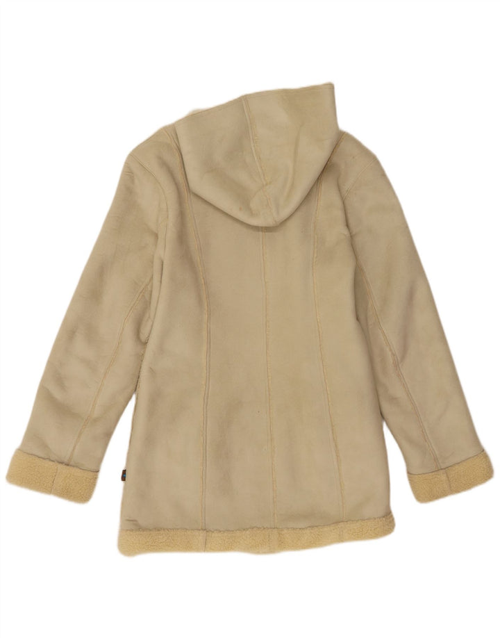 Jachetă Sherpa pentru femei vintage cu glugă UK 14 mare, bej, poliester