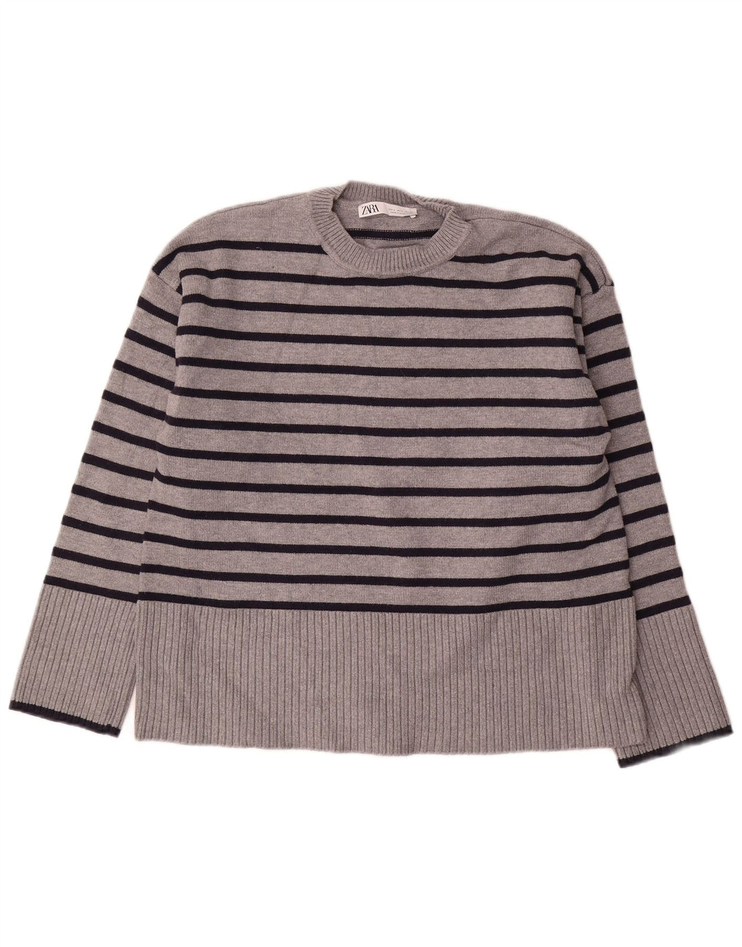 Pulover pentru femei supradimensionat cu gâtul turnat Zara UK 10 mic, gri cu dungi