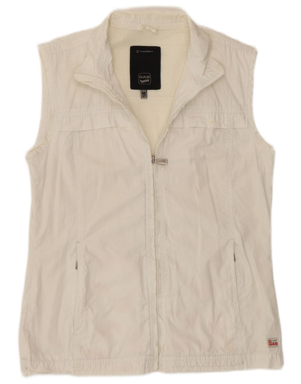 Gas Womens Sleeveless Tracksuit Top Jacket UK 14 Medium White Cotton