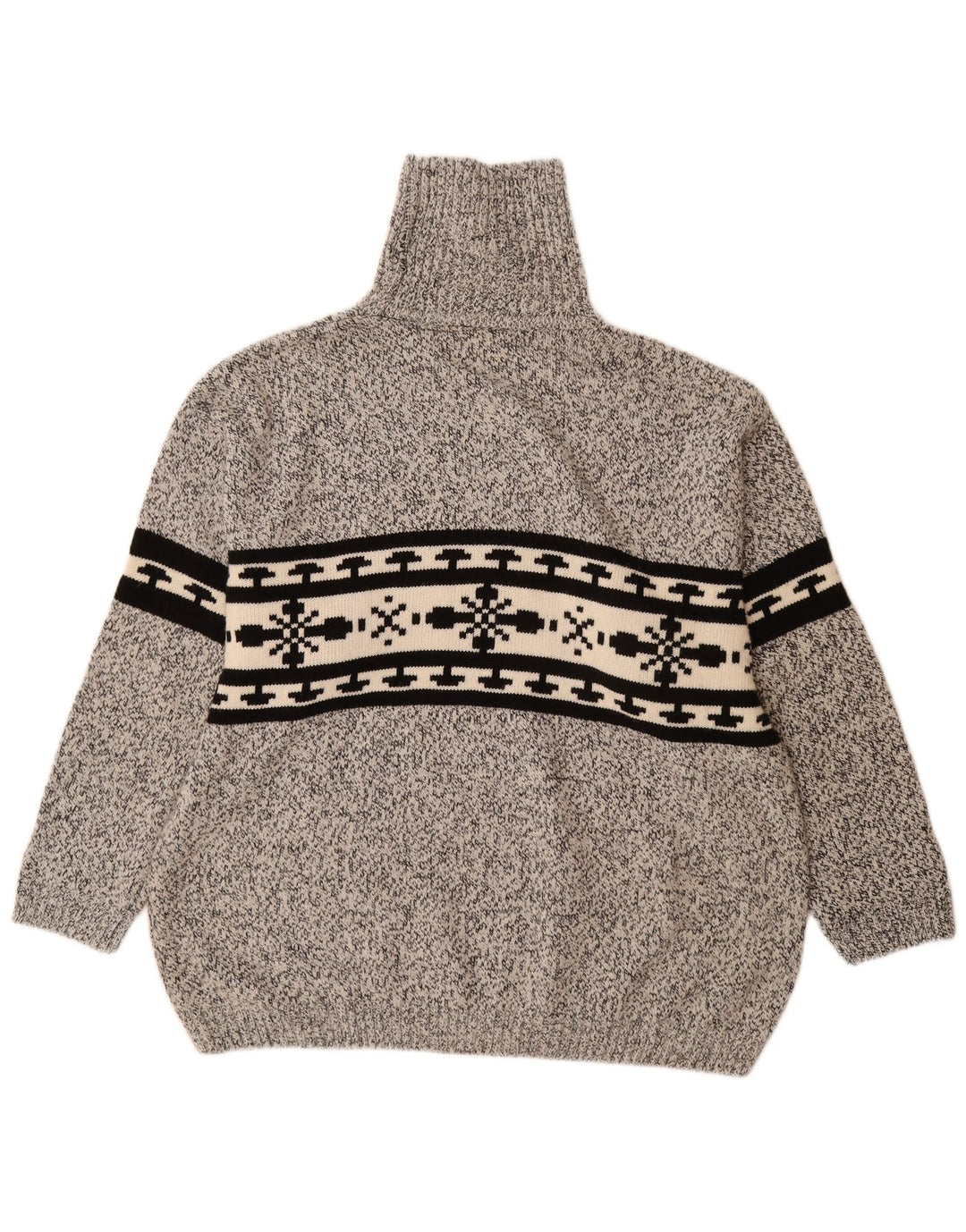 VINTAGE Pulover cu gât rulat pentru bărbați, 2XL, gri Fair Isle Acrilic