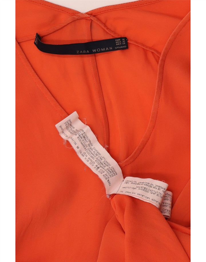 Rochie maxi cu mâneci scurte pentru femei Zara UK 14 Mătase portocalie medie