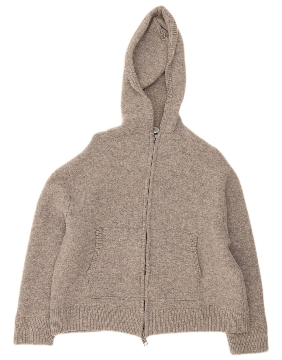 Pulover cardigan cu glugă Zara pentru femei UK 14 Lână gri mediu
