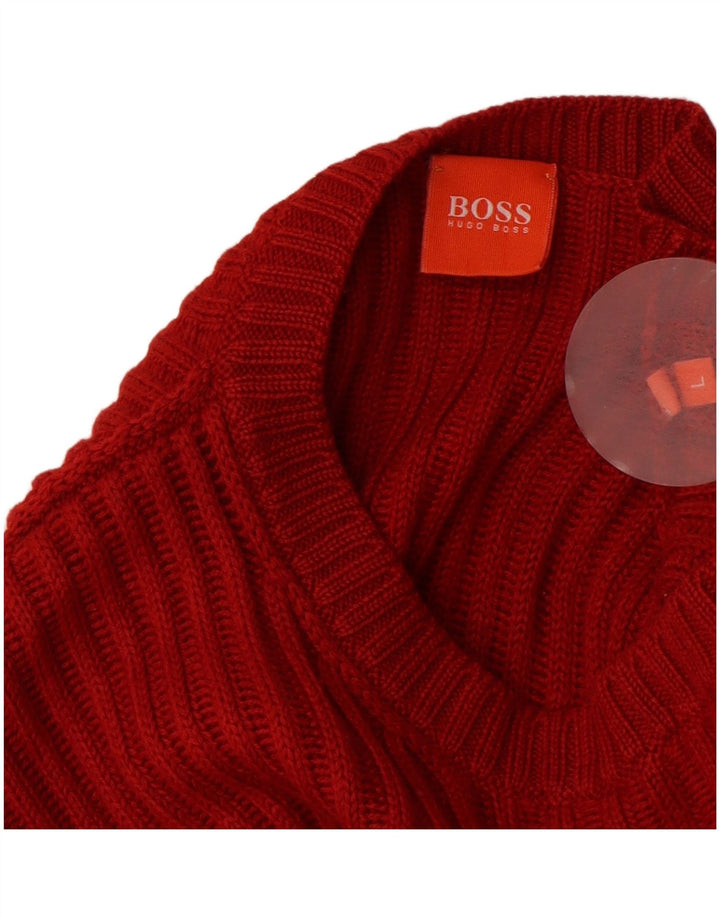 Pulover pentru bărbați HUGO BOSS cu gât roșu, lână mare