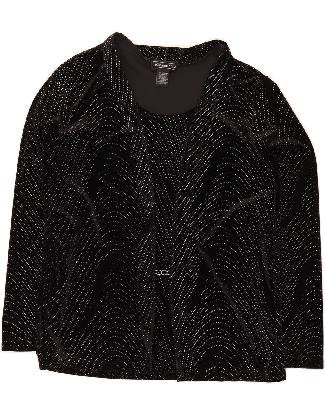 ELEMENTZ Womens Velour Long Sleeve Blouse Top UK 16 Large Black Striped Vintage Elementz and Second-Hand Elementz from Messina Hembry 