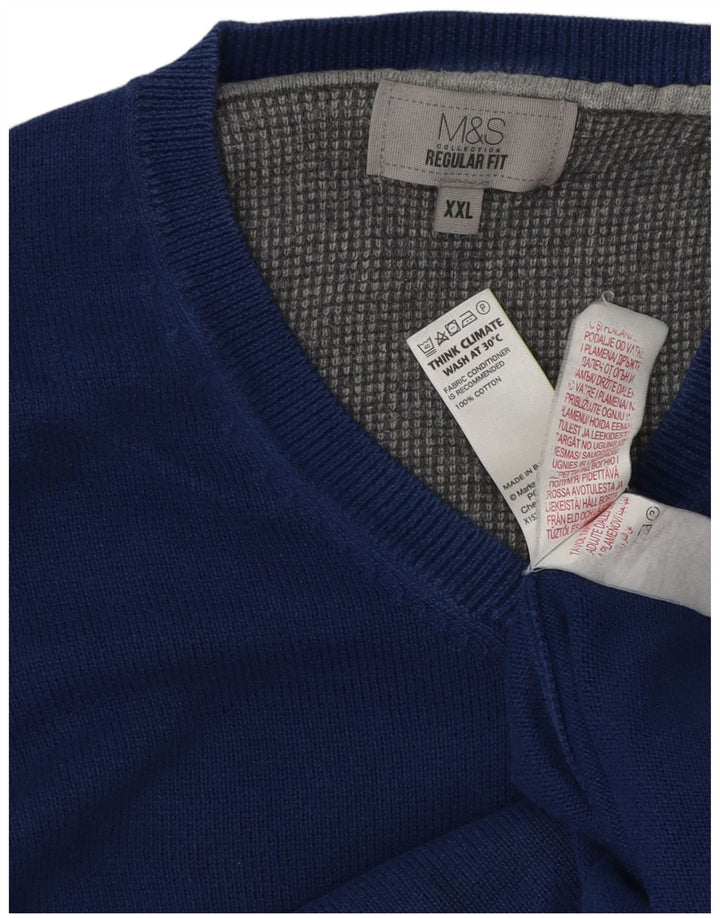 Pulover cu decolteu în V Marks & Spencer pentru bărbați, bumbac albastru 2XL