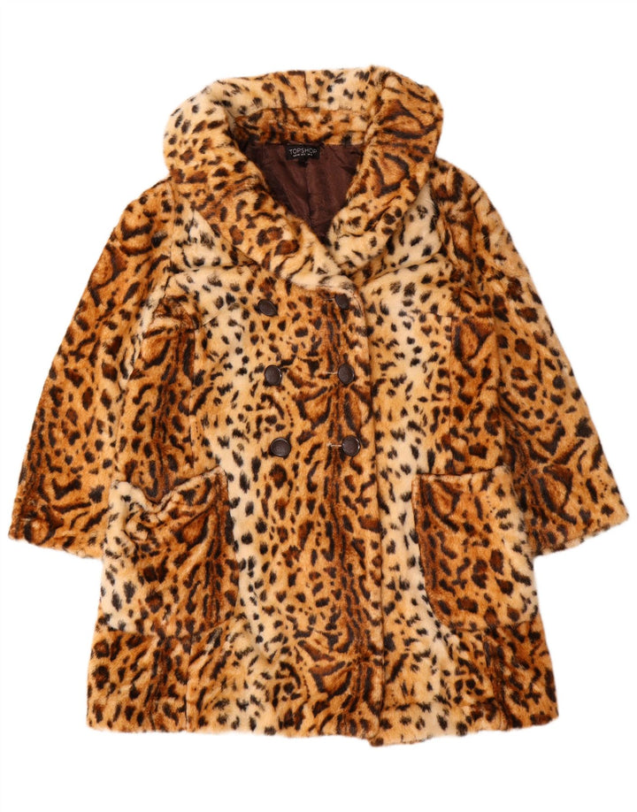 Topshop Palton dublu pentru femei UK 12 Maro Mediu Animal Print