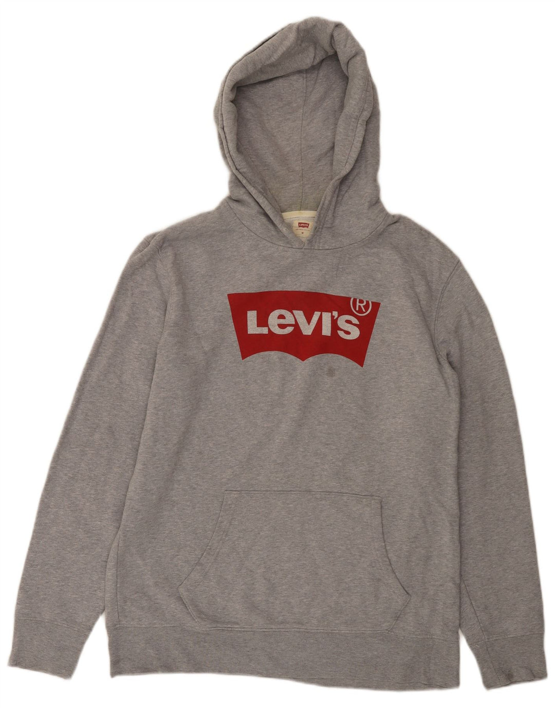 Pulover Levi's pentru bărbați cu capota cu grafică, bumbac cu pete, gri mediu