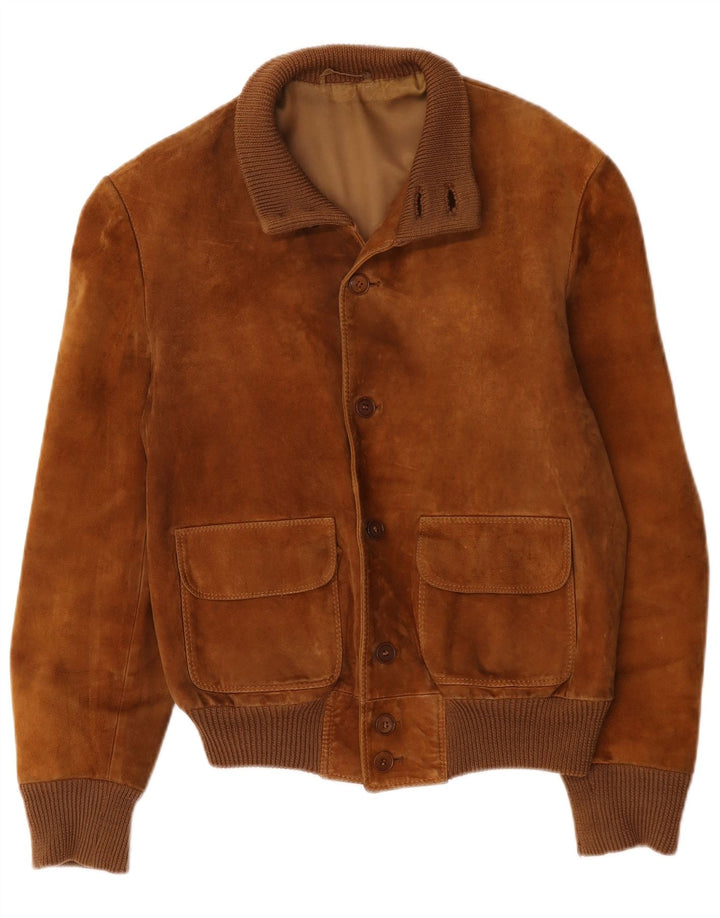 Bomber vintage pentru bărbați din piele intoarsa UK 38 Medium Brown Piele