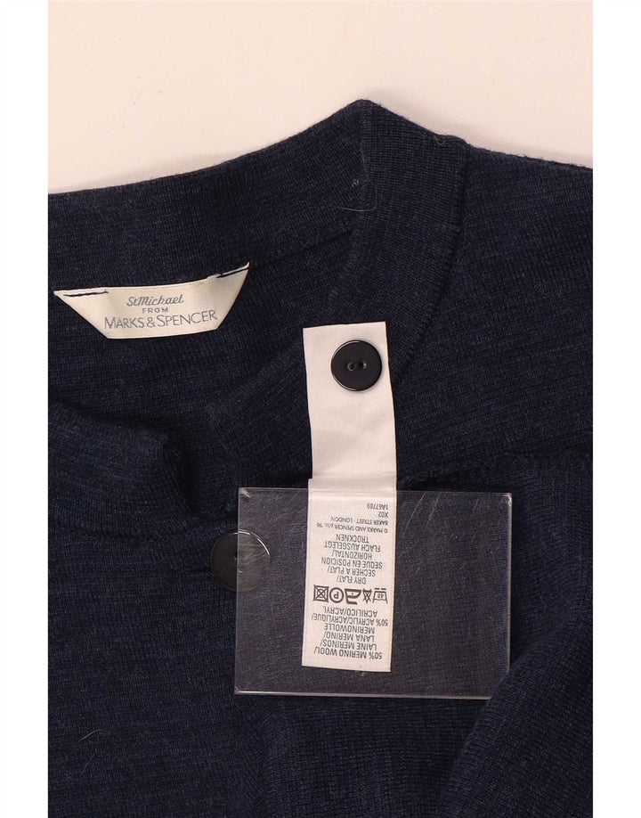Pulover cardigan cu paragate pentru femei Marks & Spencer UK 16 mare, lână bleumarin