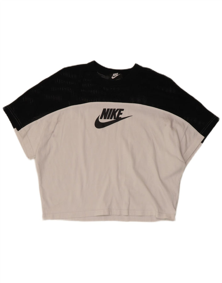 Tricou grafic crop NIKE pentru femei Top UK 10 Small White Colorblock