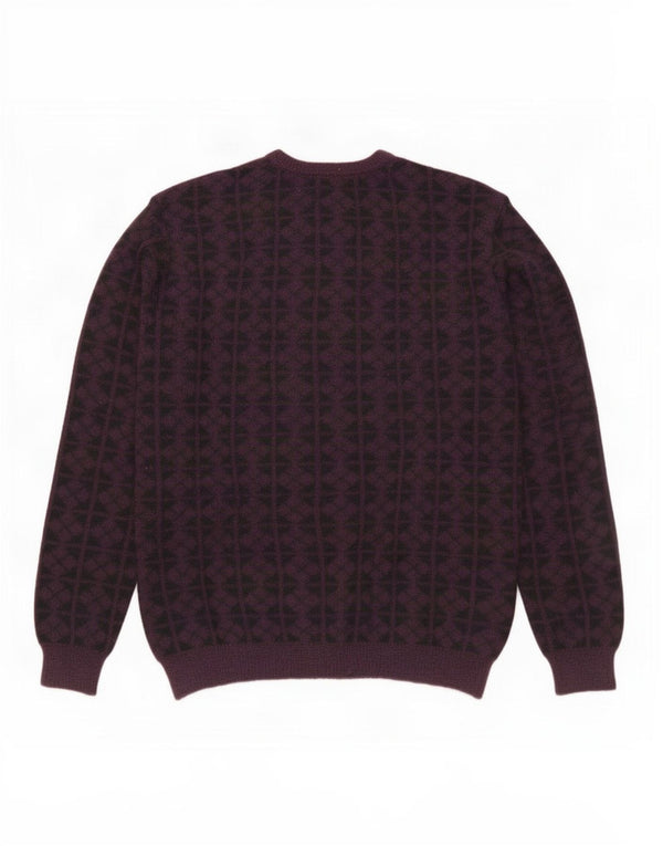 Pulover vintage pentru femei cu buton și gât UK 16 mare violet geometric