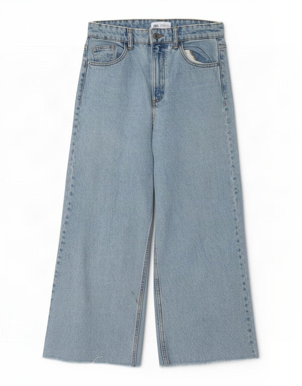 Blugi Zara femei cu talie înaltă cu picioare largi EU 36 XS W26 L25 albastru bumbac