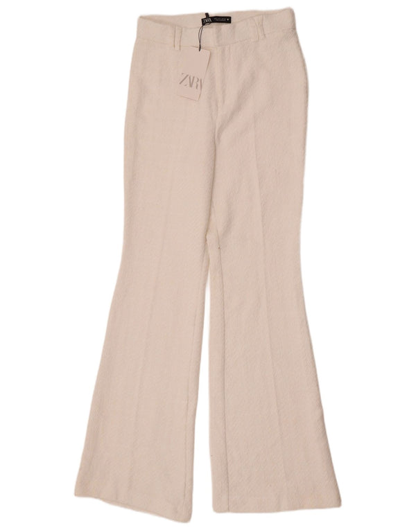 Pantaloni de damă Zara Casual Flare Mici L26 L32 Bumbac Alb
