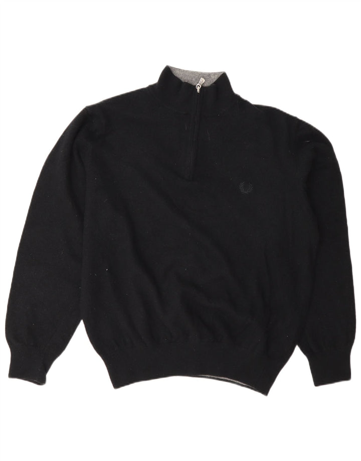 Pulover pentru femei Fred Perry cu fermoar și gât, UK 18 XL, lână neagră