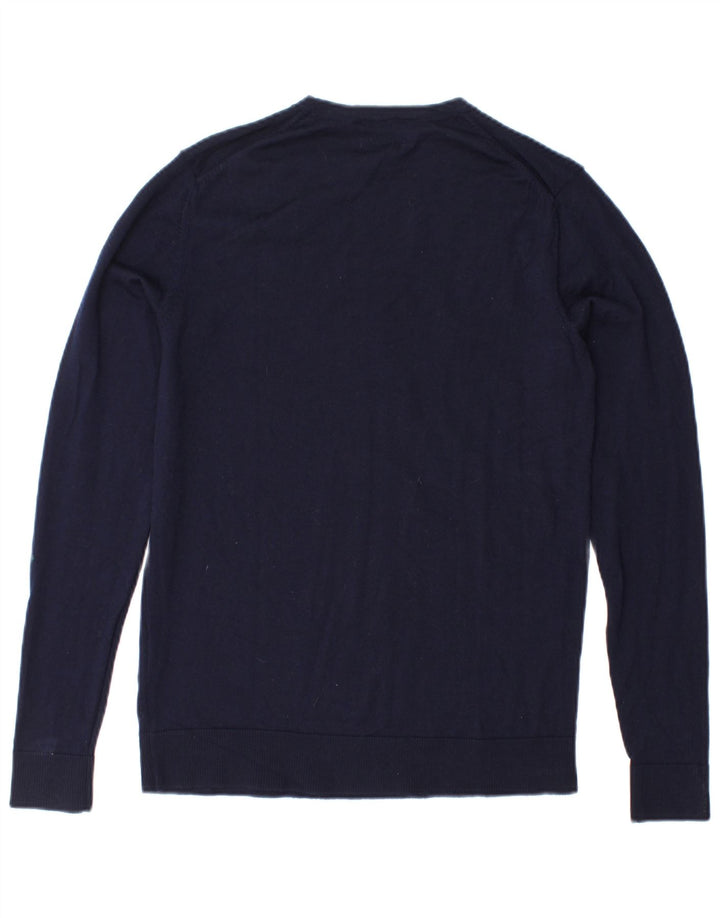 JACK & JONES Pulover pentru bărbați cu decolteu rotund din lână bleumarin mic
