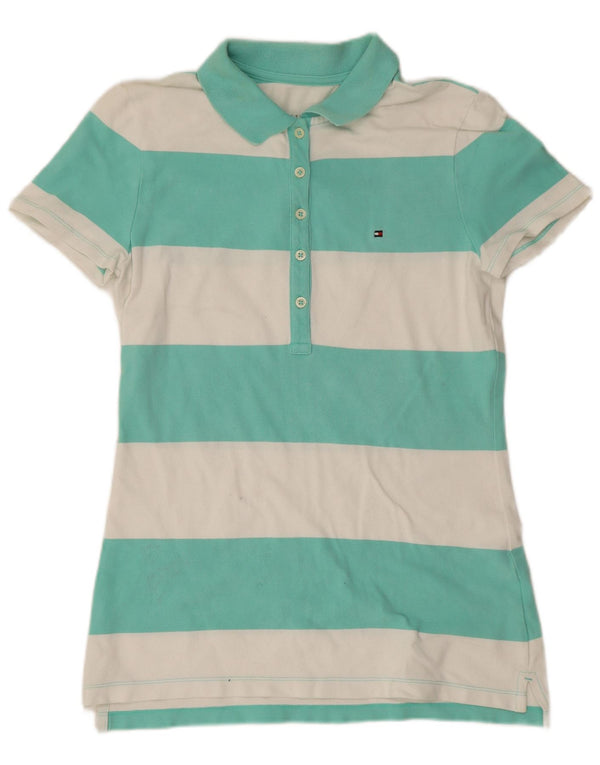 Tricou polo Tommy Hilfiger pentru femei UK 10 mic bumbac cu dungi verzi