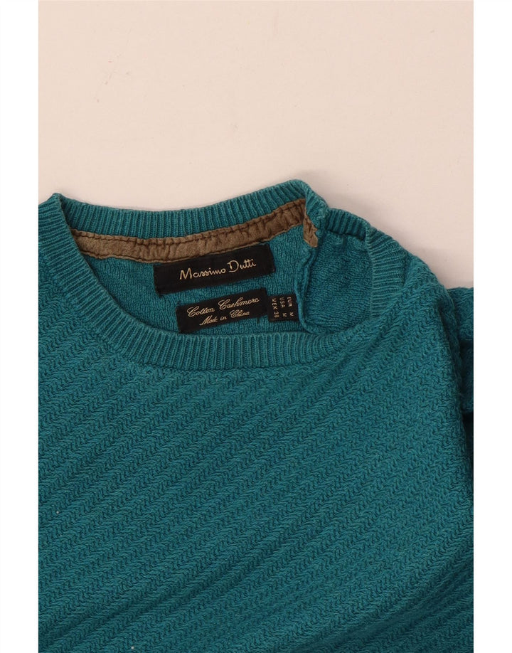 Pulover Massimo Dutti pentru bărbați cu gât roșu, bumbac albastru mediu