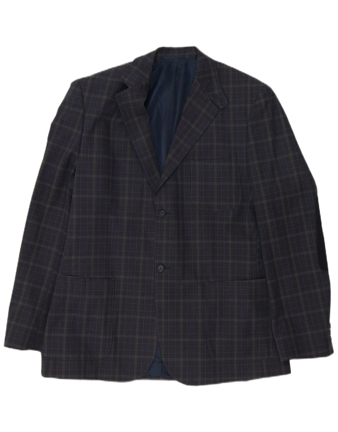 VINTAGE Mens 2 Button Blazer Jacket UK 40 Large Navy Blue Check Cotton