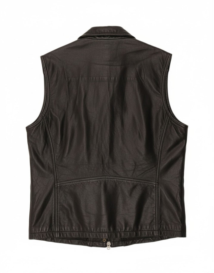 VINTAGE Mens Leather Gilet IT 50 Large Black Leather