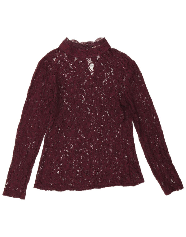 Bluză Oasis pentru femei cu mânecă lungă din dantelă, UK 12, burgundă medie, florală