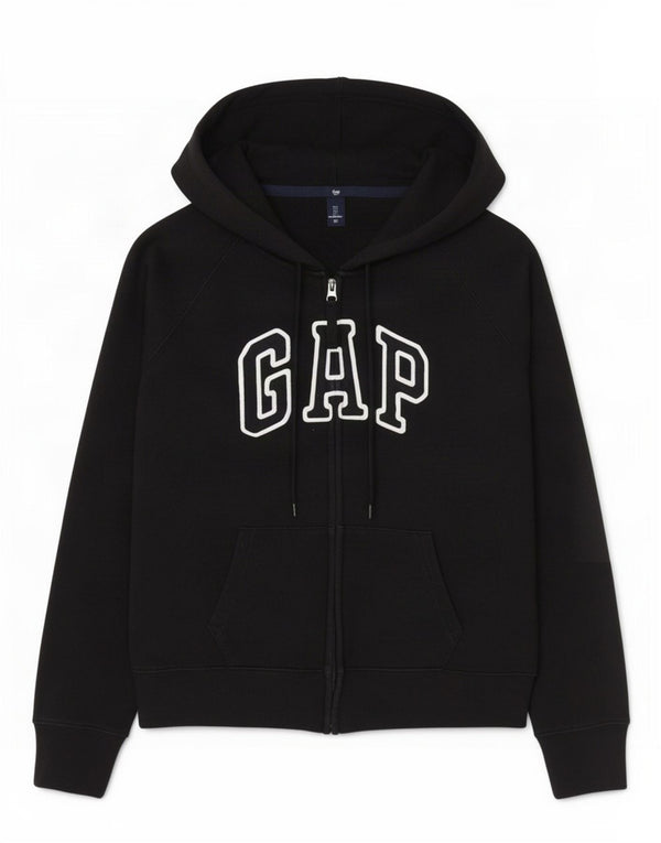 Gap Pulover cu capota cu fermoar grafic pentru femei UK 16, mare, negru, bumbac