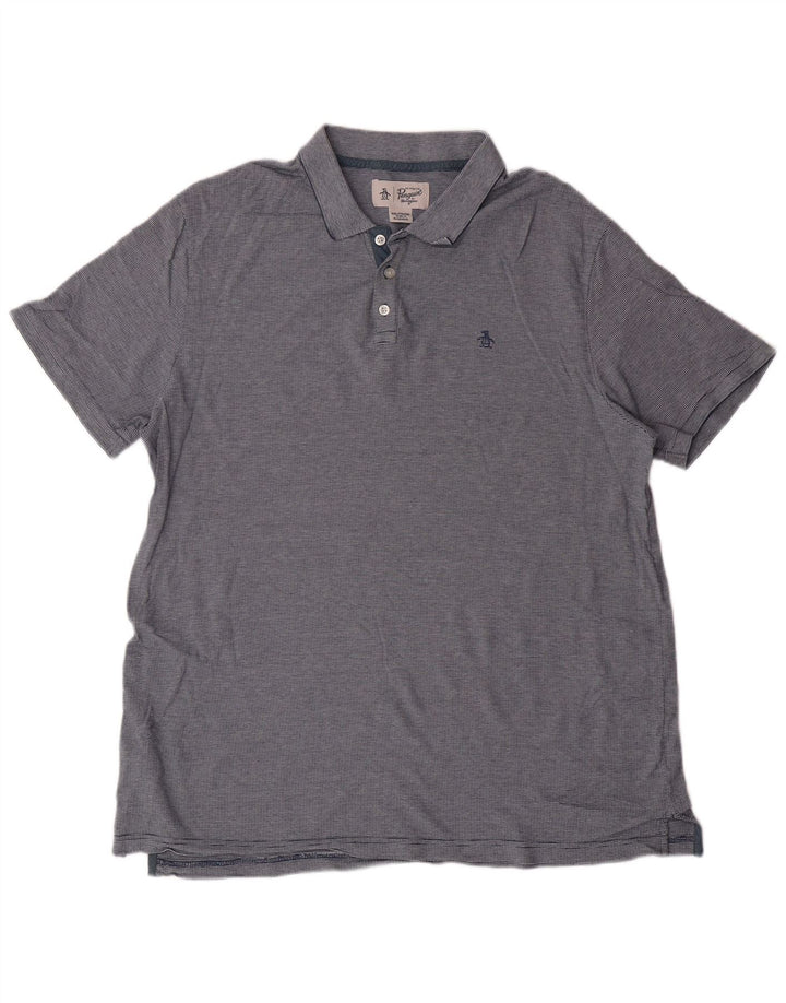 PENGUIN Tricou polo pentru bărbați 2XL, bumbac cu dungi albastre Clasic