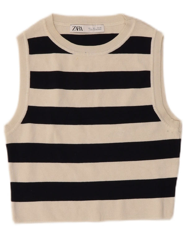 Zara femei Crop Vest Tank Top UK 14 Viscoză mare cu dungi albe