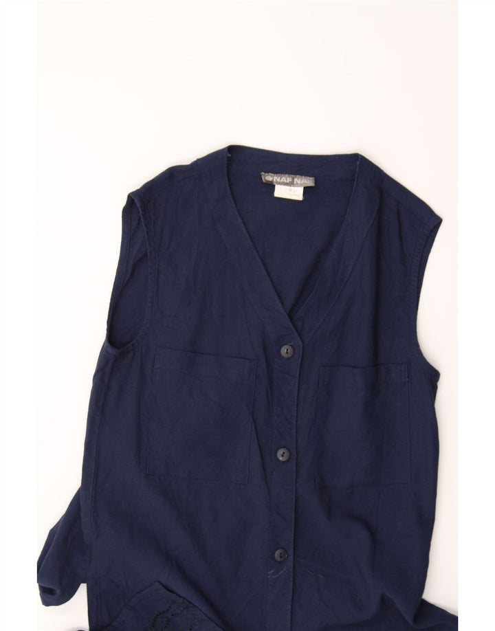NAF NAF Womens Sleeveless Shirt UK 8 Small Navy Blue Vintage Naf Naf and Second-Hand Naf Naf from Messina Hembry 