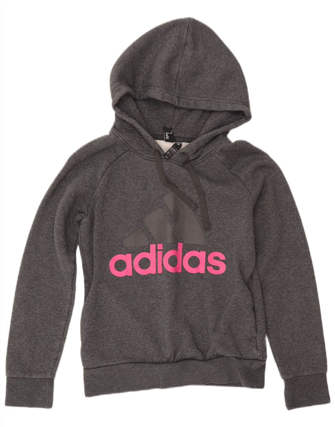 Pulover ADIDAS pentru femei, cu hanoră cu grafică, UK 8/10, bumbac, gri mic