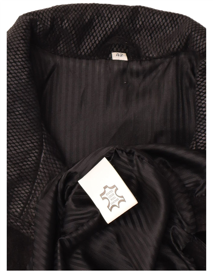 Pardesiu supradimensionat din piele intoarsa vintage pentru femei EU 42, mare, neagra, din piele geometrica