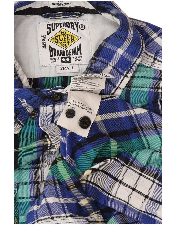 Cămașă de flanel pentru bărbați SUPERDRY, bumbac cu carouri albastre mici