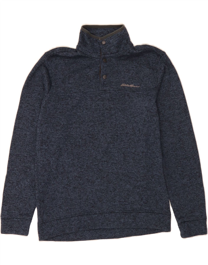EDDIE BAUER Mens Button Neck Sweatshirt Jumper Medium Navy Blue Flecked Vintage Eddie Bauer and Second-Hand Eddie Bauer from Messina Hembry 