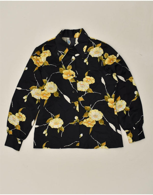 Cămașă VINTAGE pentru femei UK 12 Medium Black Floral