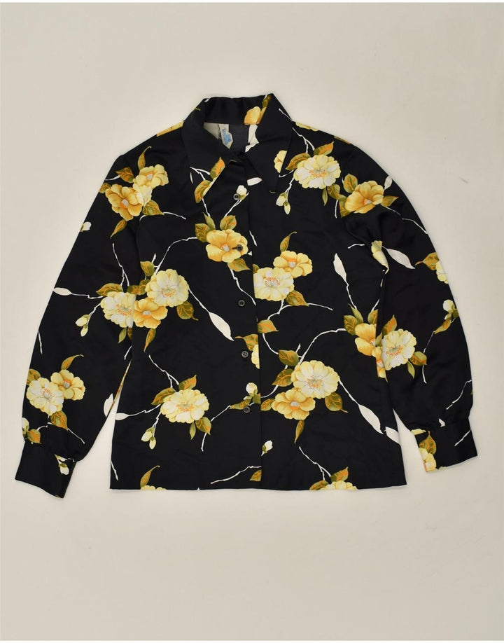 Cămașă VINTAGE pentru femei UK 12 Medium Black Floral