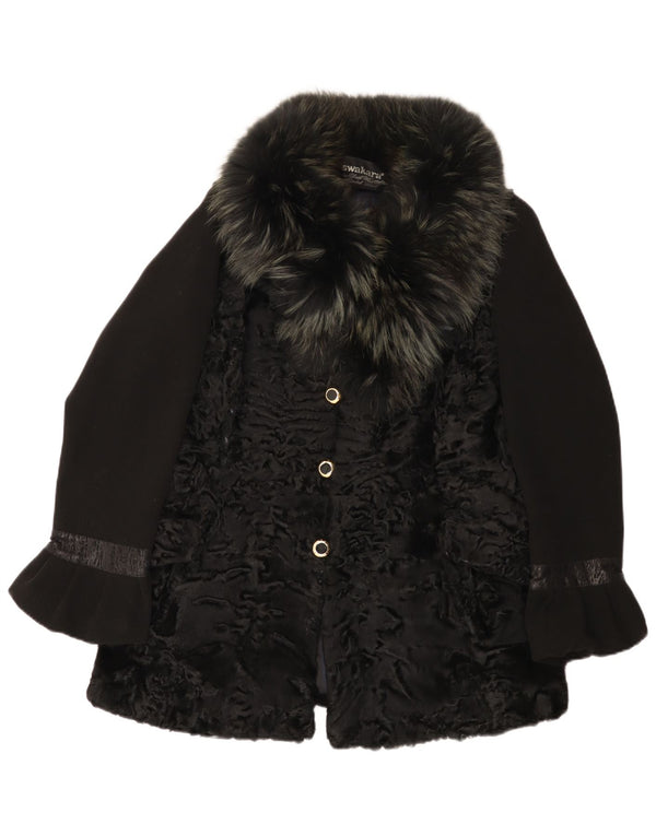 Palton de blană artificială vintage pentru femei UK 14 Medium Black Animal Print